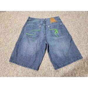 Stylish Blue Jean Shorts with Green Accents